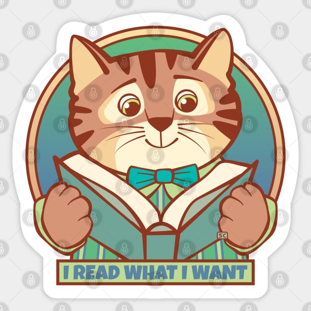 I Read What I Want Cat Sticker by Sue Cervenka